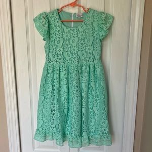 Mint Green Girls Lace Dress - Size 7/8 LIKE NEW